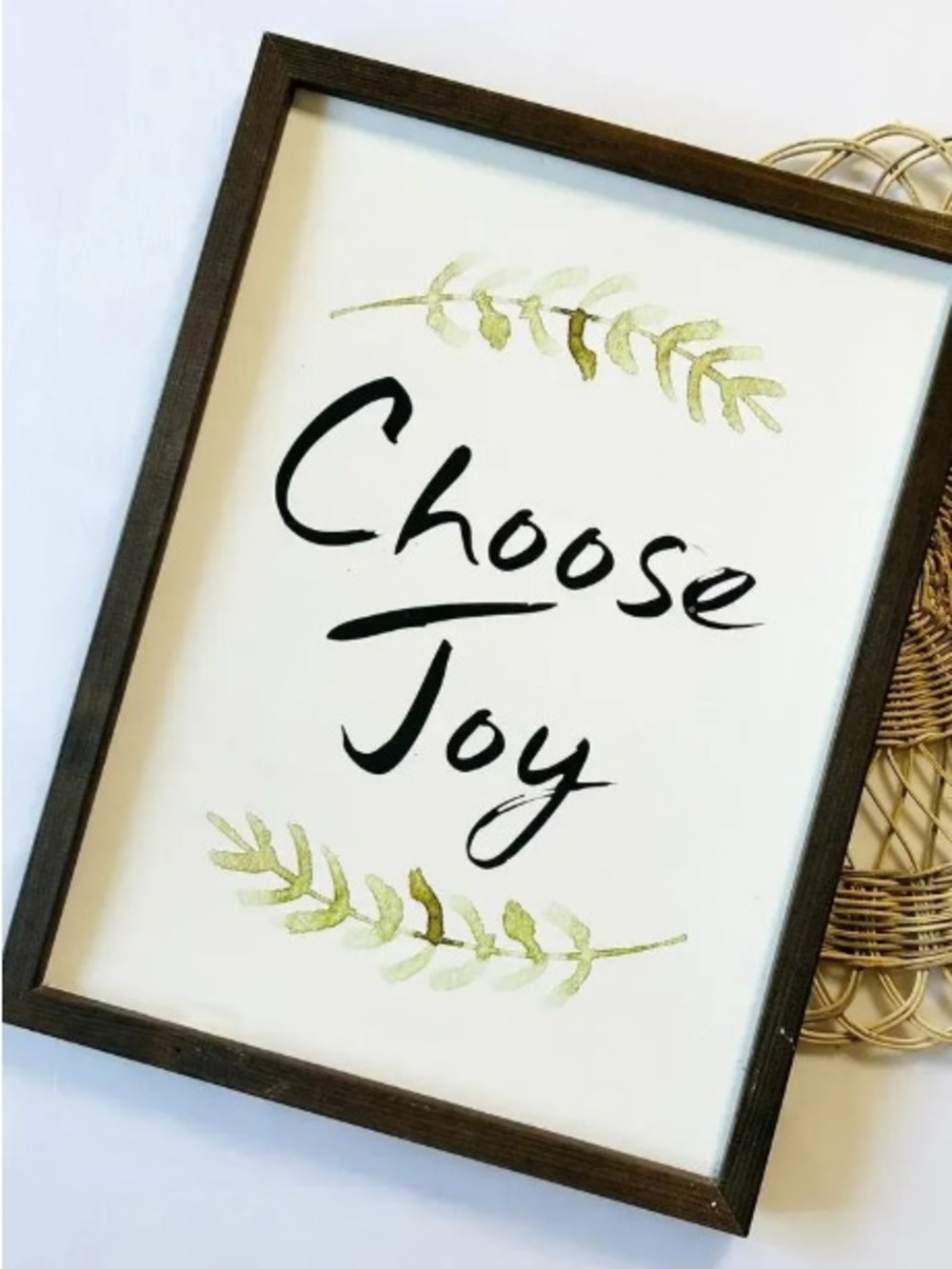 Choose Joy Framed Wall Art with Green Leaf Accents